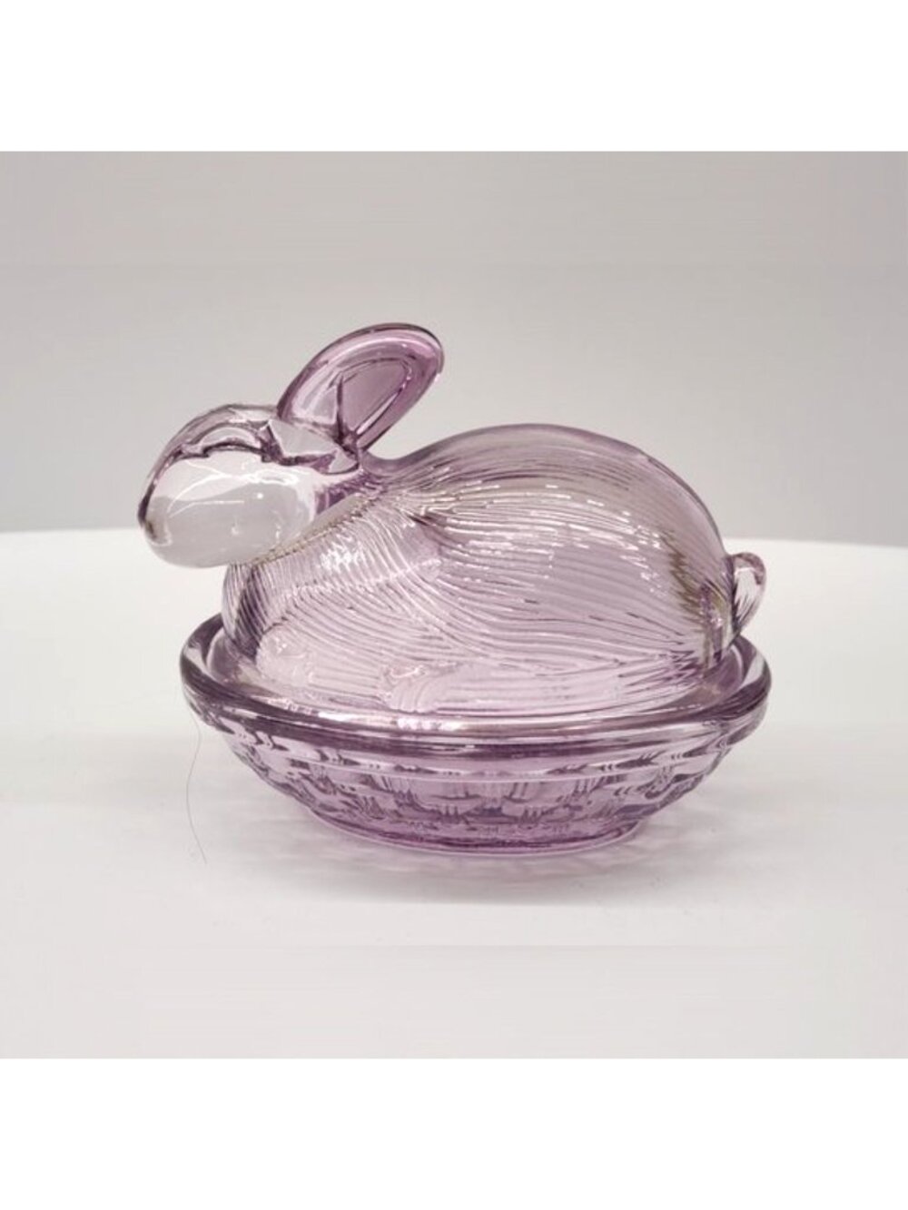 Vintage Lavender Glass Rabbit Covered Dish
